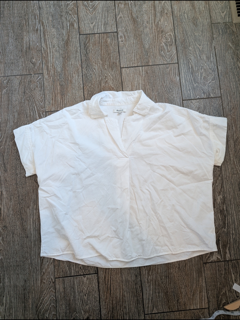 Madewell White Cotton Blend Popover Camp Shirt Collared Women's Large Blouse